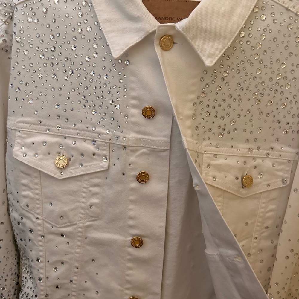 NWT Alexandre Vauthier crystal White Denim Loose Fitting jacket XS.Retail$2,145